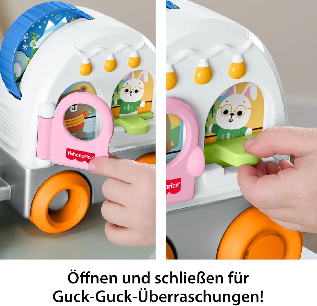 Fisher-Price Baby und Kleinkind Camping-Freunde Camper zum Ziehen Fahrzeug für sensorische Aktivität