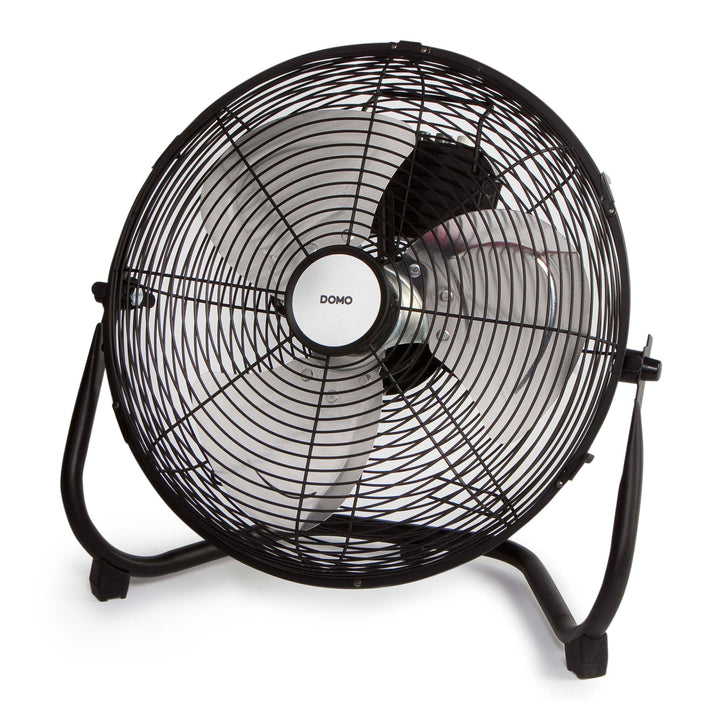 DOMO Bodenventilator komplett aus mattschwarzem Metall, 3 Geschwindigkeiten + Stopp, veränderbare Sc