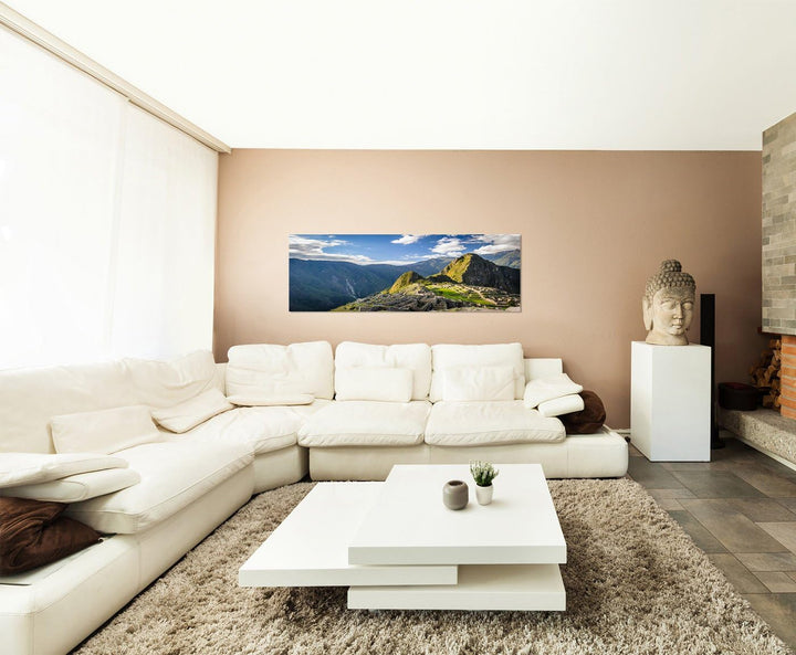 Paul Sinus Art Panoramabild auf Leinwand und Keilrahmen 150x50cm Peru Machu Picchi Felsen Landschaft