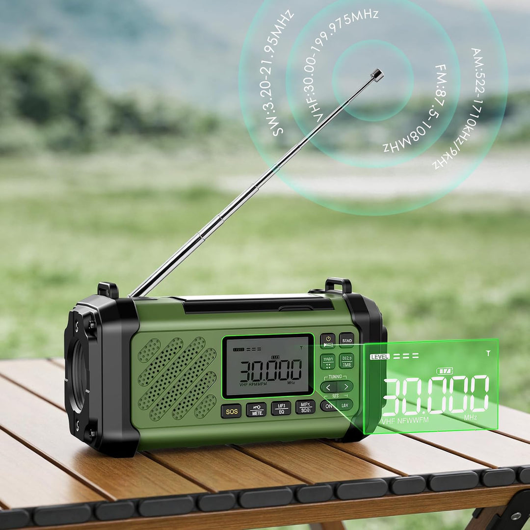 Vikeri Kurbelradio, Notfallradio mit Kurbel und Solar, Weltempfänger Grün, Grün