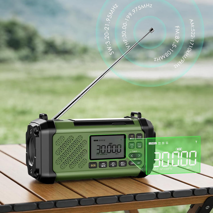 Vikeri Kurbelradio, Notfallradio mit Kurbel und Solar, Weltempfänger Grün, Grün