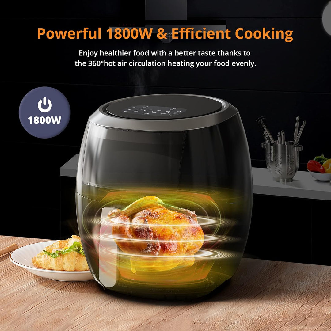 HeissLuftfritteuse, XXL öLfrei 8l 1800w, Heissluftfritteuse Mit Sichtfenster & Digitaldisplay,Touch-