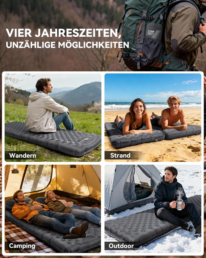 HIKENTURE Isomatte Camping R-Wert 7,3 mit Fusspumpe, 10CM Ultradicke Isomatte 210x64cm, Warme Schlaf