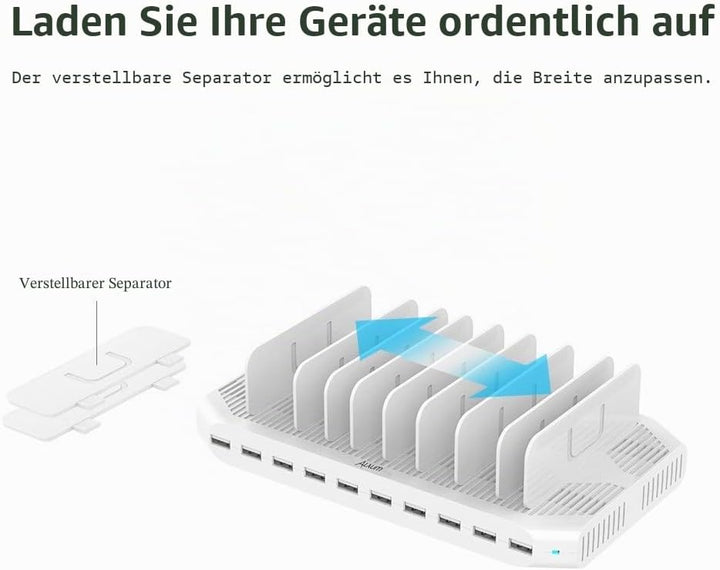 Alxum USB Ladestation für Multi-Geräte 96W, 10 Port Ladestation Mehrere Geräte Schnellladestation Or