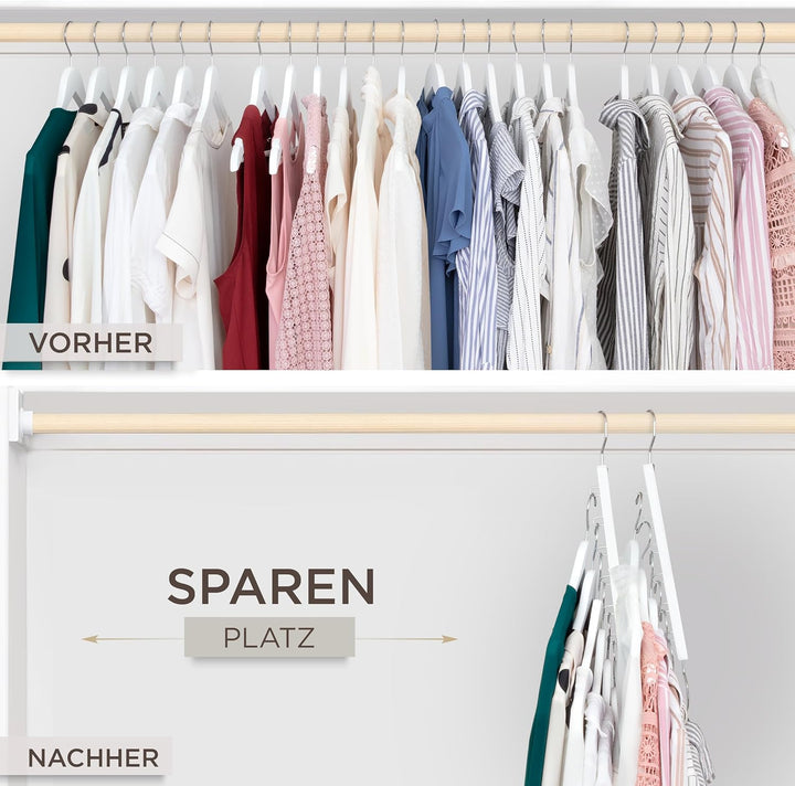 MORALVE Platzsparender Kleiderbügel Organizer – 4er-Pack – 6-stufiger Organizer aus europäischem Buc