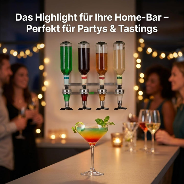 Relaxdays Flaschenhalter Wand, HxBxT: 36 x 35,5 x 11 cm, für 4 Flaschen Schnaps, Limonade, Getränkes
