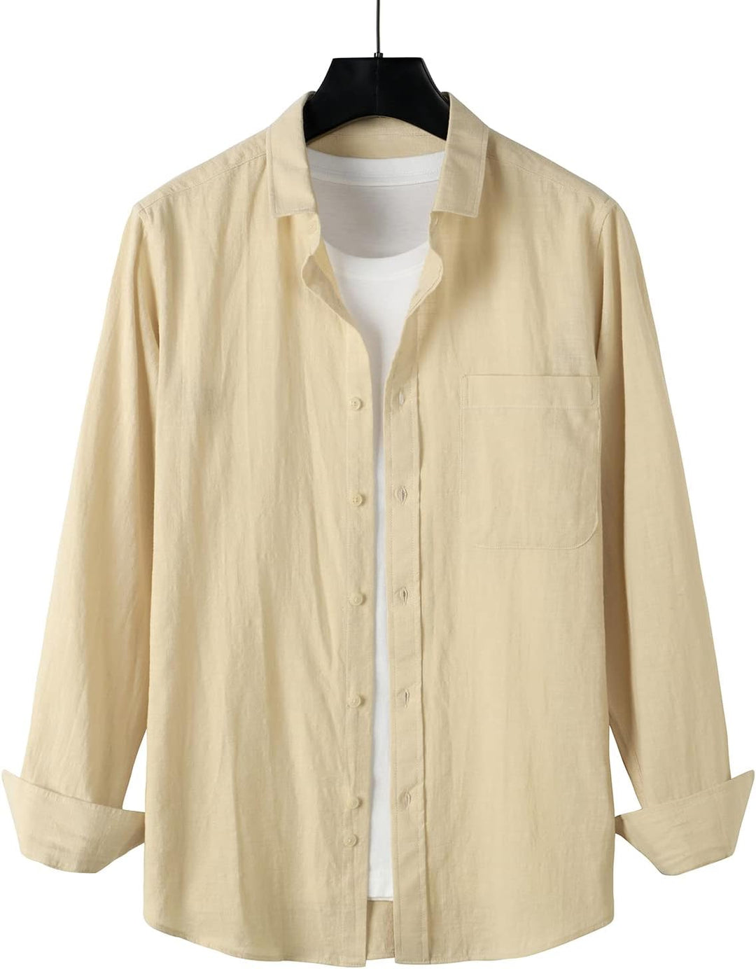 PARKLEES Herren Regular Fit Baumwolle wie Leinen Hemd Casual Langarm Button Down Shirts mit Tasche S