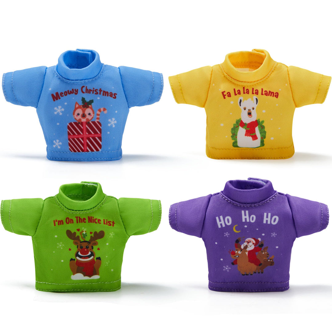 JOYIN 4 Packs Santa Clothes for Elf Doll Stylish Tees Tshirt Elf Doll Clothing Set, Christmas Decora