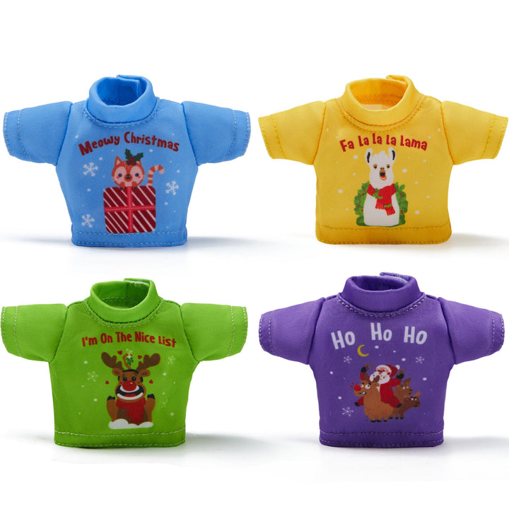 JOYIN 4 Packs Santa Clothes for Elf Doll Stylish Tees Tshirt Elf Doll Clothing Set, Christmas Decora