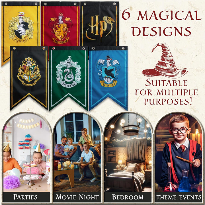 Harry Potter Party Deko Zimmer Hogwarts Wappen, 6er Set, Geburtstag Banner, Wand Dekoration mit Gryf
