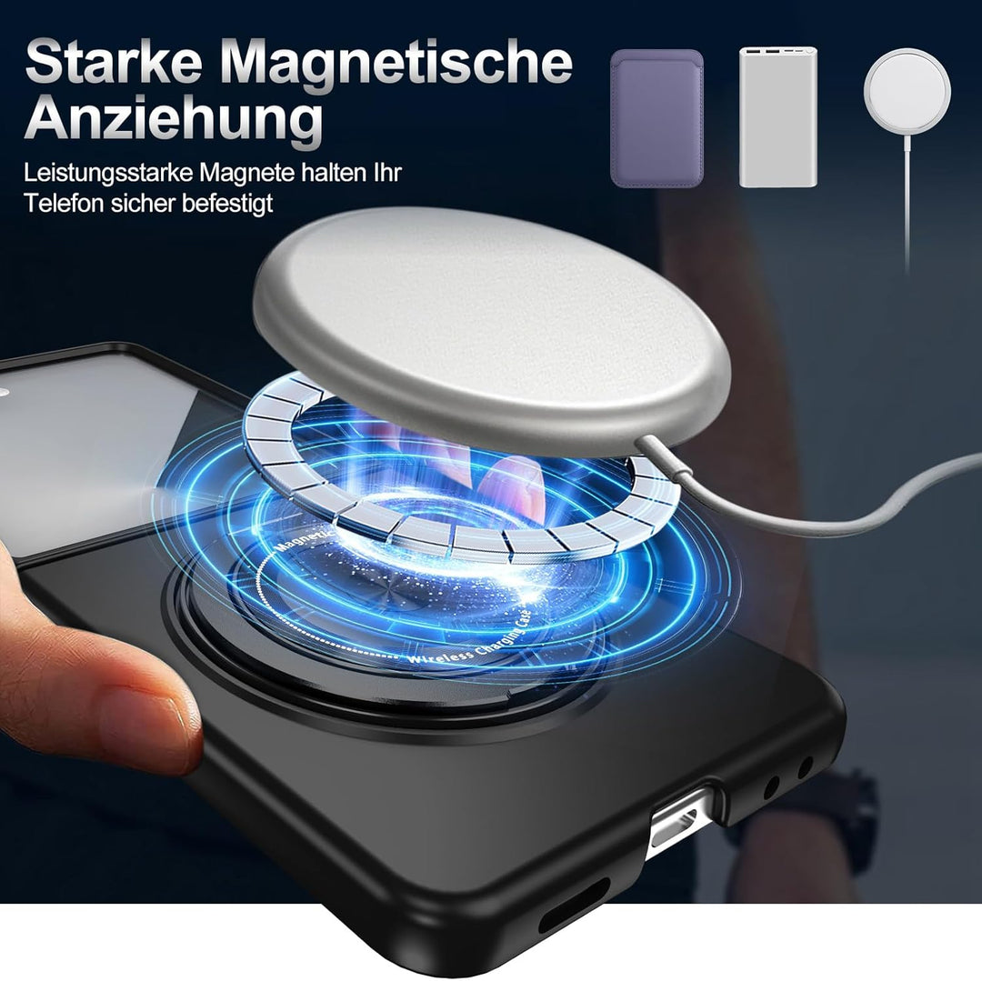 Handyhülle für Samsung Galaxy Z Flip 7 Hülle mit Schutzfolie, 360 Grad Magnetisch Metall Ring Stände