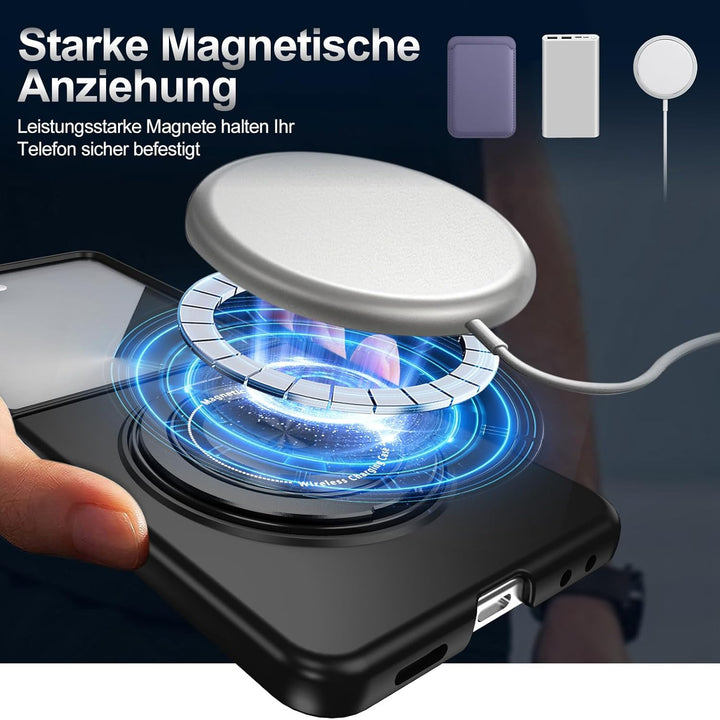 Handyhülle für Samsung Galaxy Z Flip 7 Hülle mit Schutzfolie, 360 Grad Magnetisch Metall Ring Stände