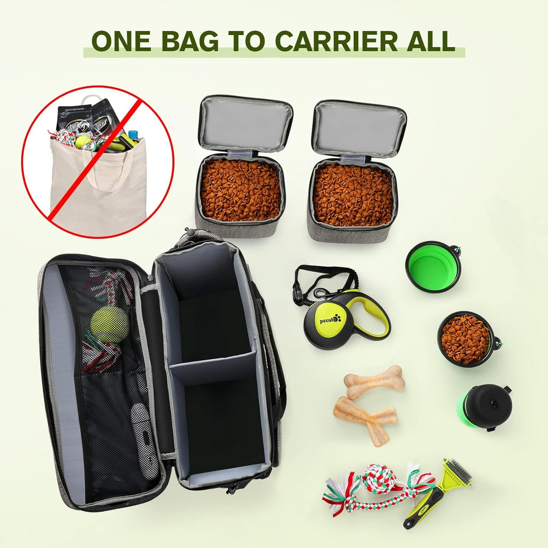 Pecute Hunde Reisetasche Grosse Hundetasche, Haustier, mit 2 Aufbewahrungstaschen und 2 Hundenäpfe,