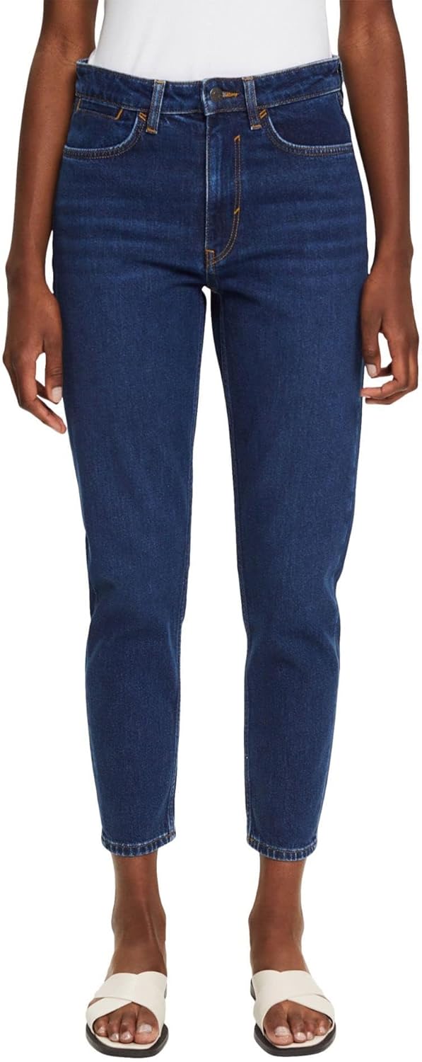 ESPRIT Jeans mit hohem Bund und geradem Beinverlauf 24 Blue Dark Washed, 24 Blue Dark Washed