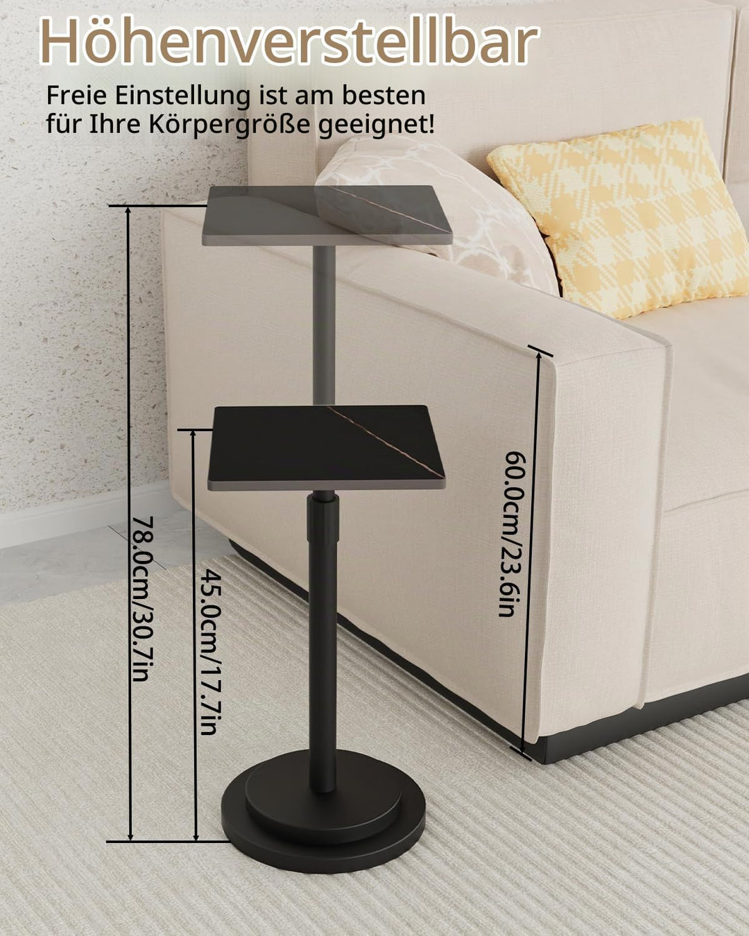 Höheneinstellbar Beistelltisch, Nachttisch für Schlafzimmer, Klein Couchtisch, Wohnzimmertisch mit M