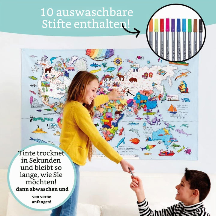 Eatsleepdoodle Weltkarte-Tischdecke zum Ausmalen, spielerisches Lernen, waschbar und wiederverwendba