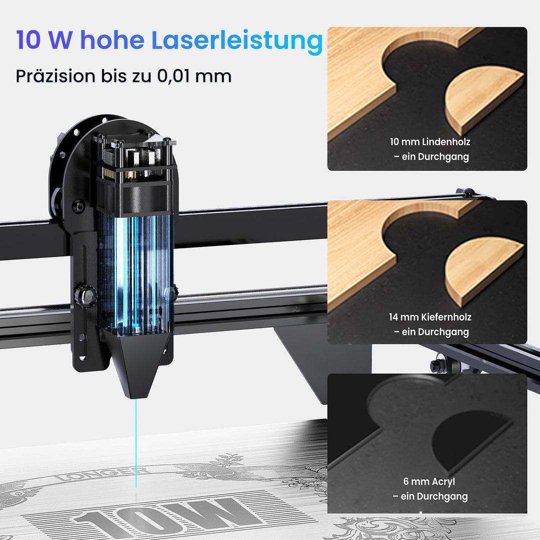 Longer Laser Gravurmaschine & Cutter 10W – Upgrade Edition mit 24.000 mm/min, 3,5" Farb-Touchscreen,