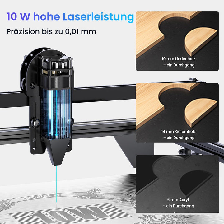 Longer Laser Gravurmaschine & Cutter 10W – Upgrade Edition mit 24.000 mm/min, 3,5" Farb-Touchscreen,