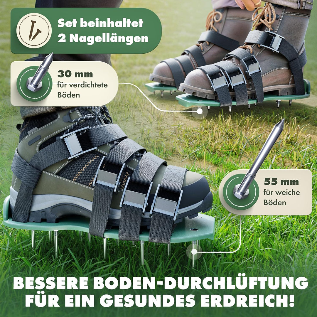 LAINFELD Rasenlüfter | Nagelschuhe mit kurzen und Langen Nägeln | Rasenbelüfter mit 4 Riemen | Verti
