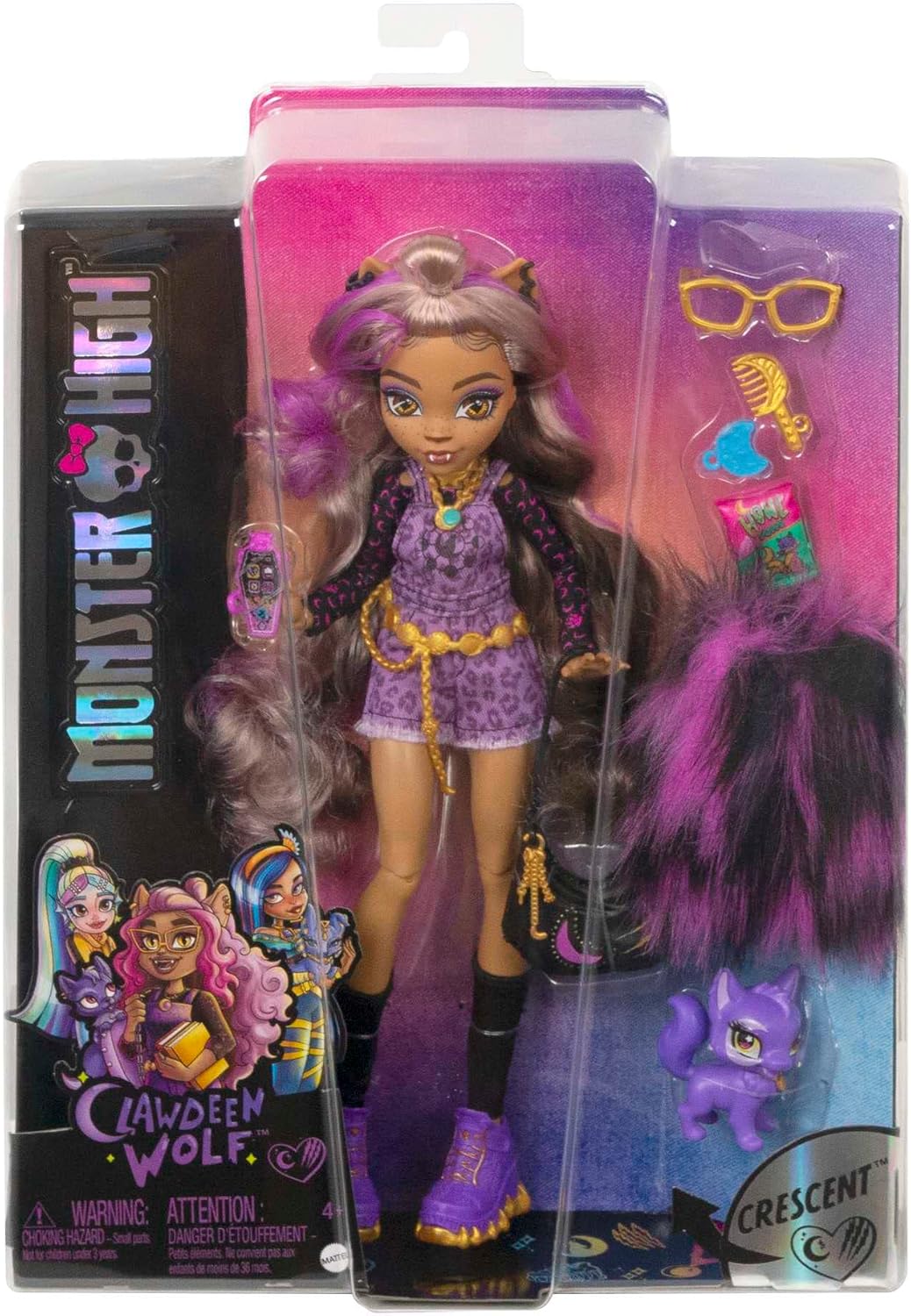 Monster High Clawdeen Puppe, Werwolf Modepuppe mit rosa und blondem Haar, Haustier und Puppenzubehör