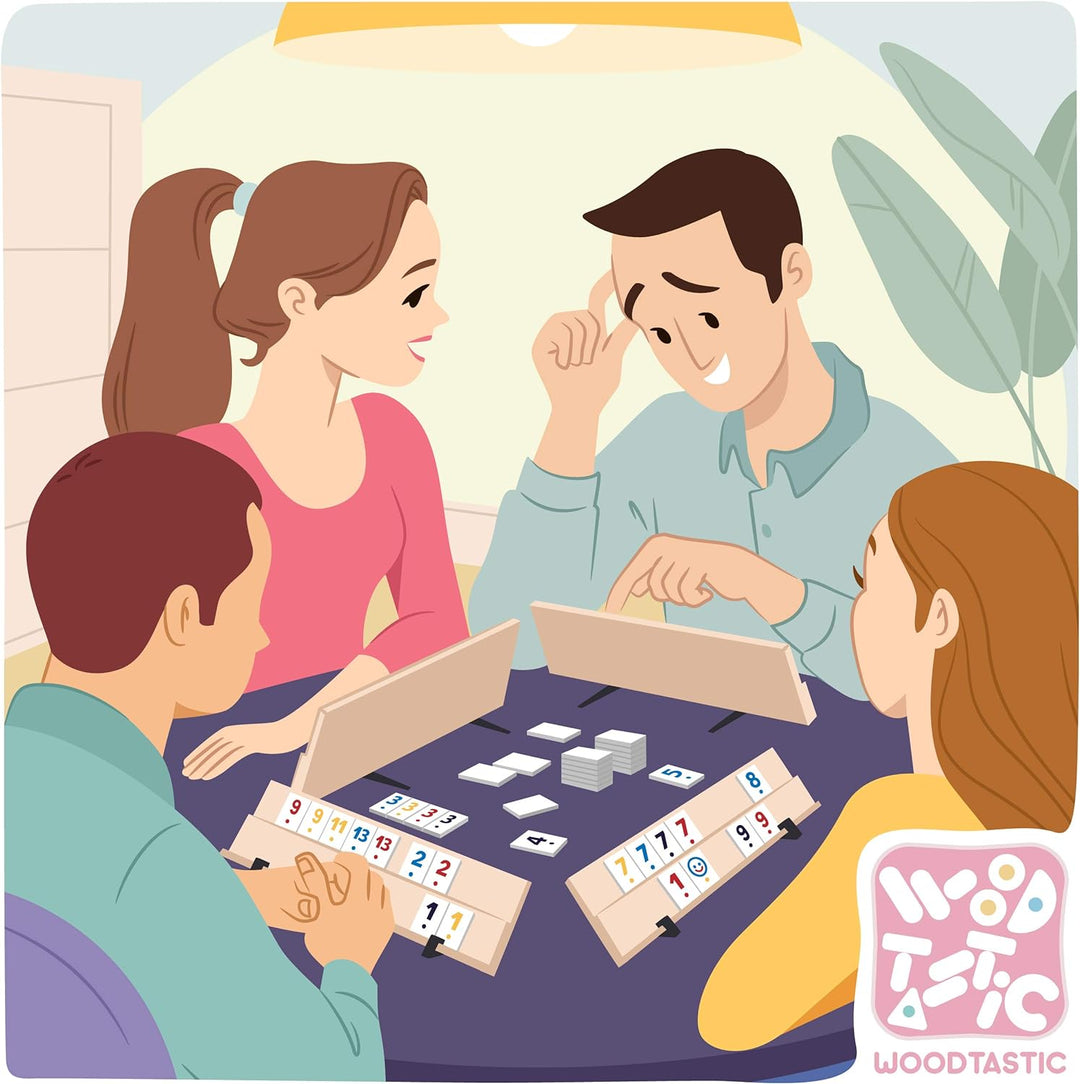 WOODTASTIC Rummy Spiel Medias - 106 Kacheln und eine Aufbewahrungsbox aus Massivem
