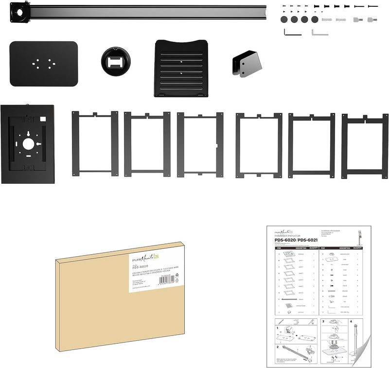 PureMounts® Tablet Halterung mit abschliessbarem Stahlgehäuse für iPad 5/6/7/8/9/ IPad Air 9.7"/ 10.