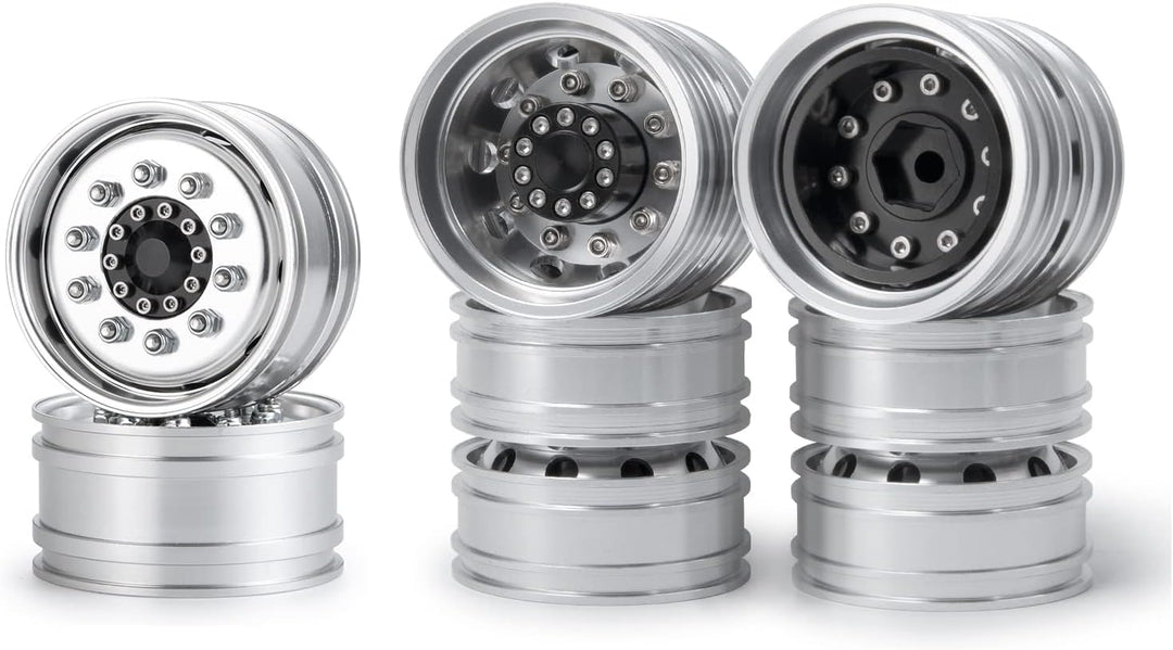 AXspeed Metall Vorderradfelgen Hinterradfelgen Set 1/14. Traktoranhänger 2 Stück Vorderradnaben & 4