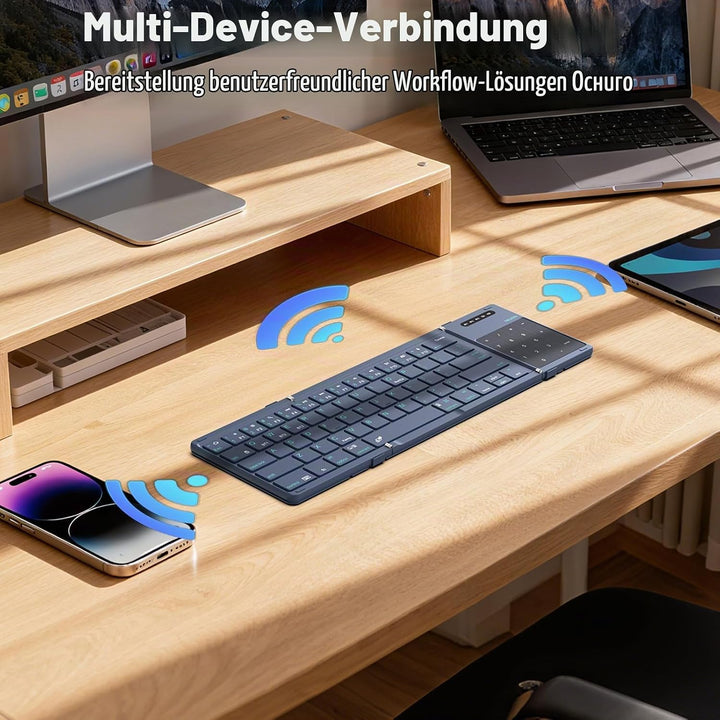 Nillkin Faltbare Bluetooth Tastatur mit Touchpad, kabellose Wiederaufladbare Klapptastatur mit Ziffe