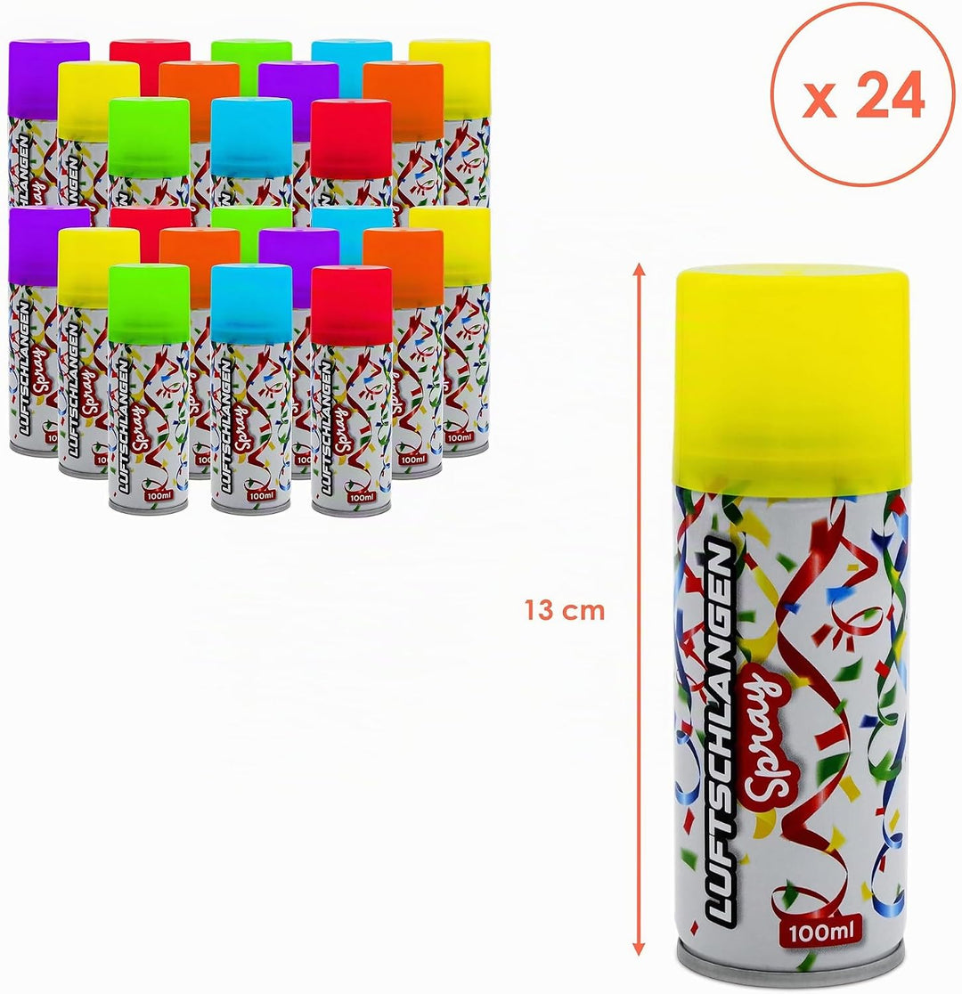 Spetebo Luftschlangenspray 100 ml fluoreszierend - 24er Pack - Karneval Deko Sprüh Luftschlangen in