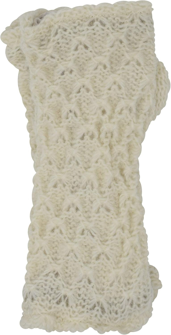 Gheri Warme, mit Wollfleece gefütterte, handgestrickte Fäustlinge für Damen Cr, Cr