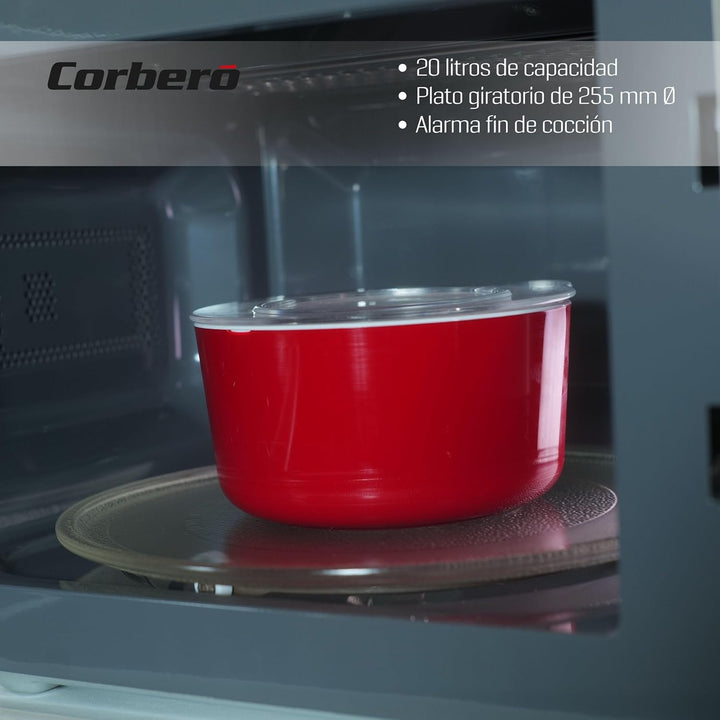 Corberó CMICM6020GX Mikrowelle | 700 W Leistung | Gratinieren und Grillen | Schnelles Auftauen | 9 L