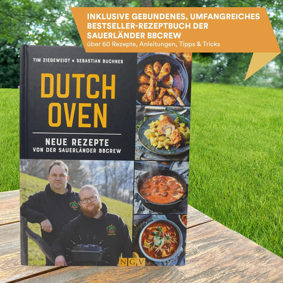 Skandika Dutch Oven Flame Master 7,1 L | Gusseisen Topf zum Kochen, inkl. Rezeptbuch der Sauerländer