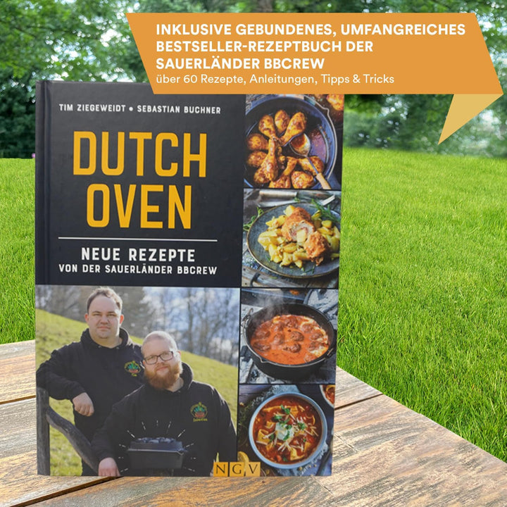 Skandika Dutch Oven Flame Master 7,1 L | Gusseisen Topf zum Kochen, inkl. Rezeptbuch der Sauerländer