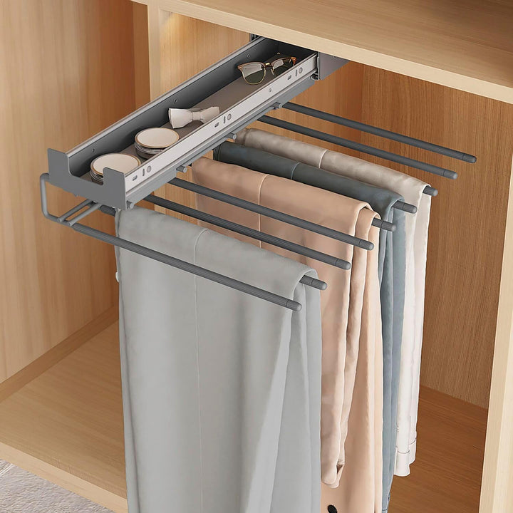 HETTICH 9162284 Amari 200 Silent System Hosenhalter (Hosenträger) ausziehbar, für 9 Hosen und Ablfag