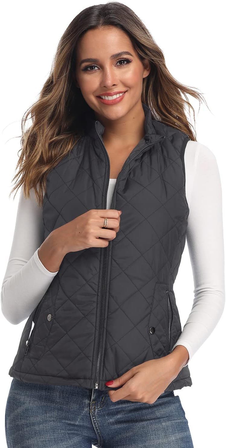 LONGKING Damen Wattiert Mode-Westen XS Dunkelgrau, XS Dunkelgrau