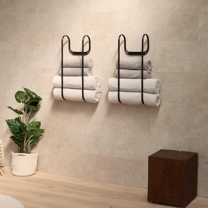 Wand‑Handtuchhalter aus pulverbeschichtetem Metall LAVNA – Modern & Minimalistisch | Platz für 6 gro