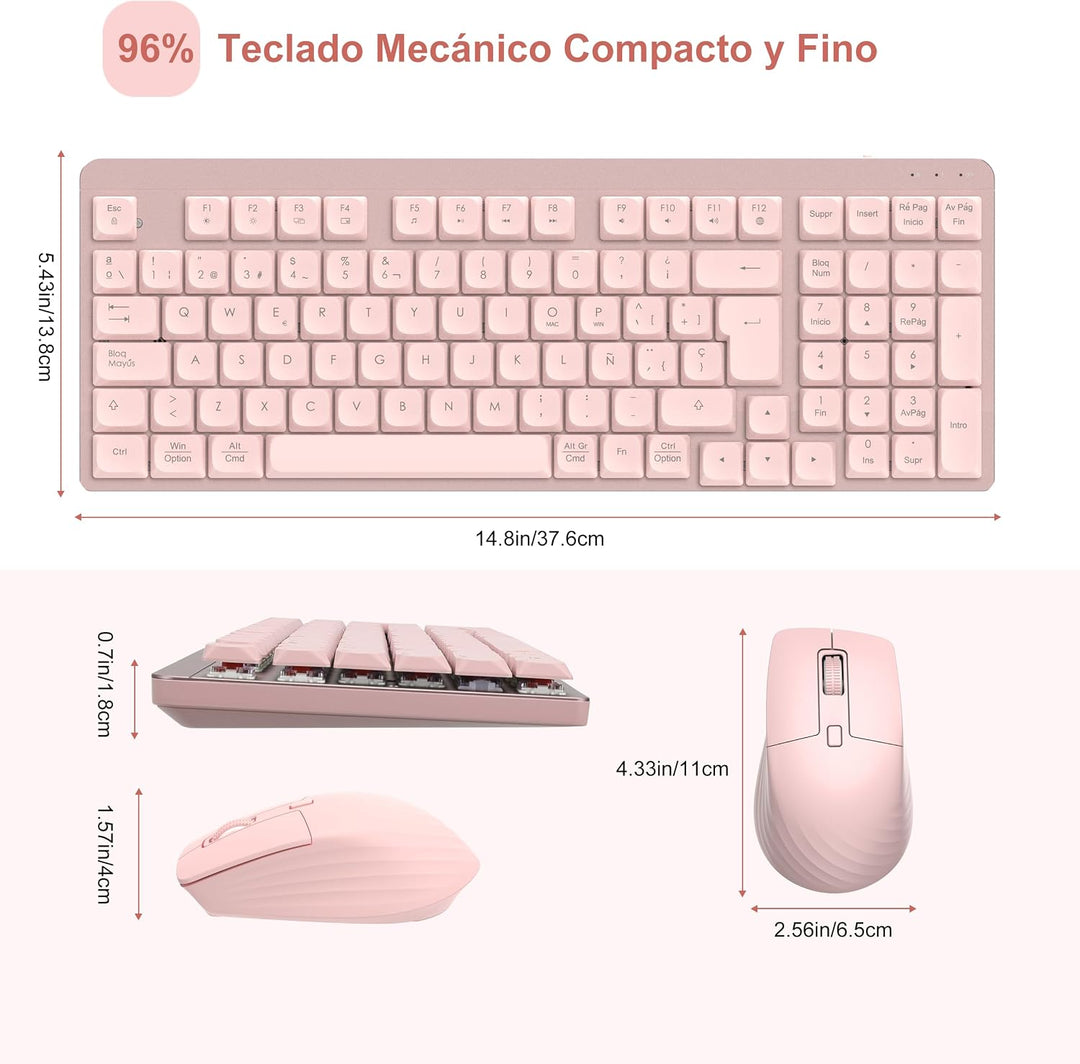 LeadsaiL Mechanische Tastatur mit niedrigem Profil, FA98 Pack kabellose Tastatur und Maus mit rotem