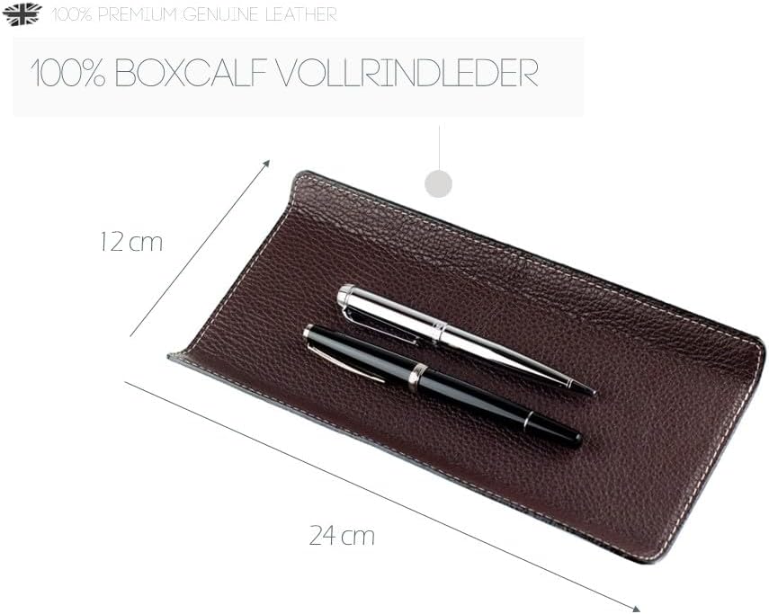 DELMON VARONE - Federschale aus Premium Leder Soft Grain braun - Echtleder Stiftablage für Kugelschr