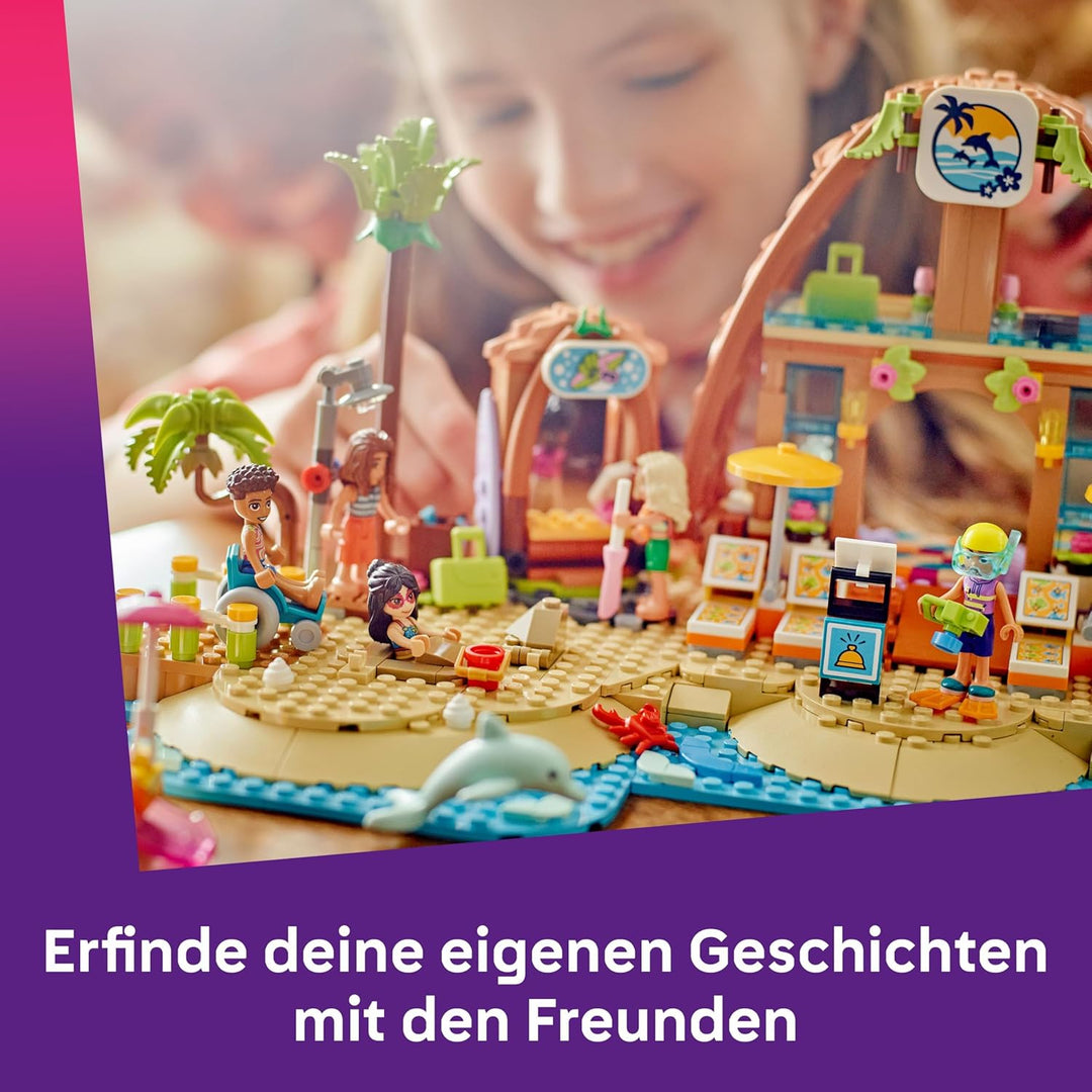 LEGO Friends Familienurlaub im Strandresort - Spielzeug mit 6 Mini-Puppen, Schildkröten- und Delfinf