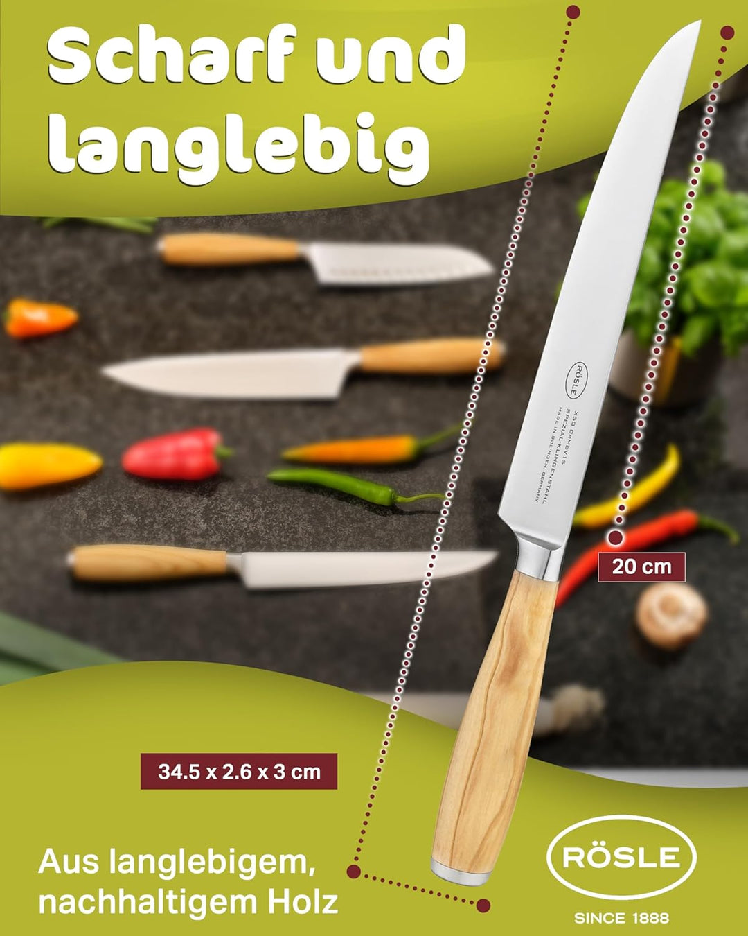 Rösle Fleischmesser Artesano, Hochwertiges Küchenmesser zum Schneiden aller Arten von Fleisch, Tranc