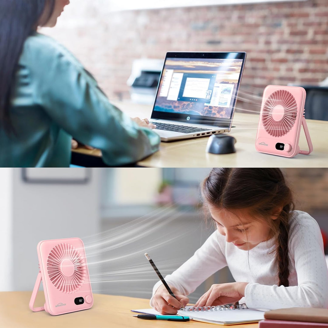 WHATOOK USB Mini Ventilator 2 Stück: Stufenlos 1-100 Regler, 2000mAh Akku Leiser Tischventilator mit
