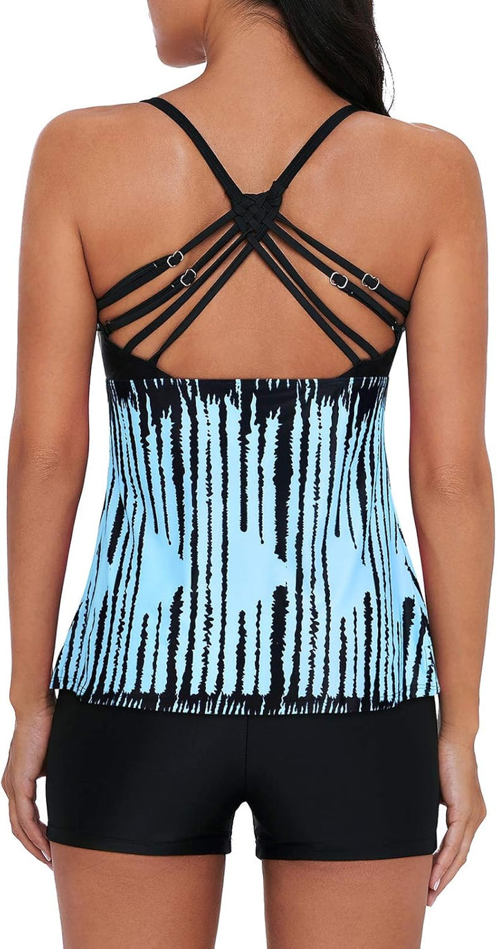 Durio Tankini Damen Bauchweg Tankinis Zweiteilig Sets Tankini Oberteil mit Shorts Grosse Grössen Bad