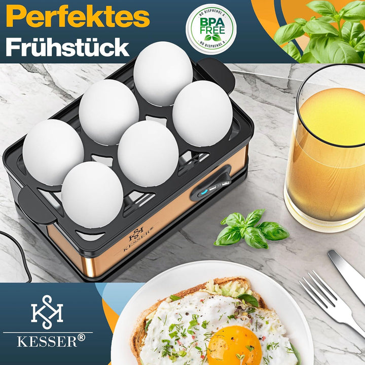 KESSER® Eierkocher für 1 bis 6 Eier elektrisch aus Edelstahl 400W & Warmhaltefunktion | Kipp-Funktio