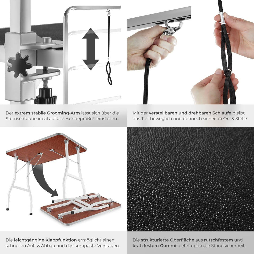 TecTake 800673 Trimmtisch für Hunde/Katzen mit höhenverstellbarem Galgen, Klappbar, mit kratzfester