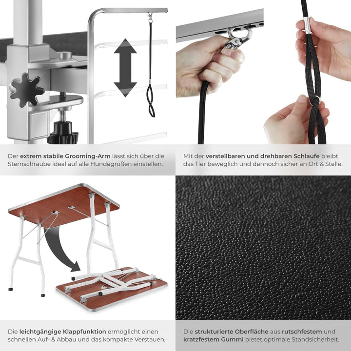 TecTake 800673 Trimmtisch für Hunde/Katzen mit höhenverstellbarem Galgen, Klappbar, mit kratzfester