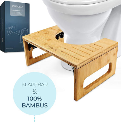 BUDDLEY Toilettenhocker klappbar - Bambus hocker - WC fussbank für die richtige Haltung - Klo hocker