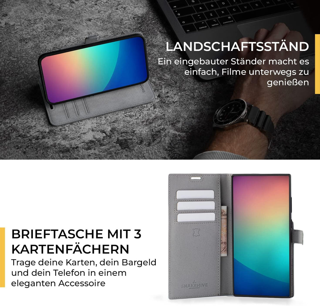 Snakehive Galaxy S23 Ultra Hülle Leder | Stylische Handyhülle mit Kartenhalter & Standfuss | Handyhü