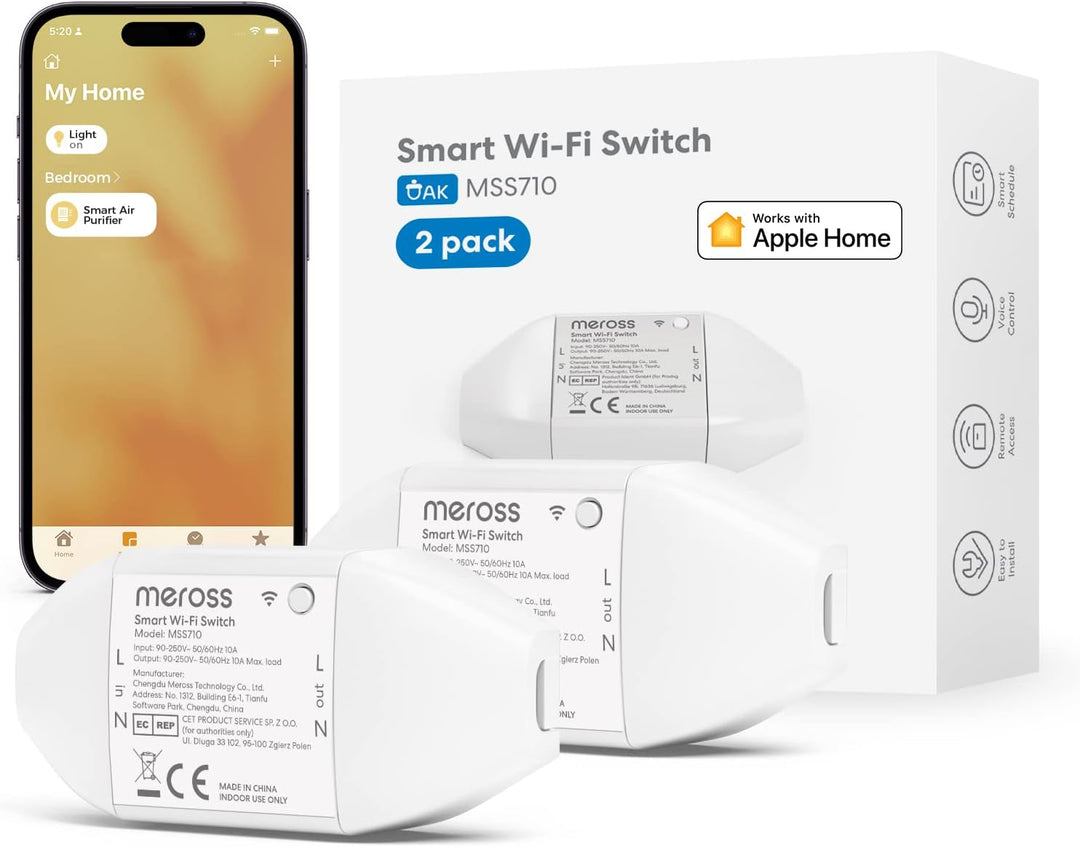 Meross WLAN Schalter funktioniert mit Apple HomeKit, Smart Switch Fernbedienung mit Siri, Google Ass