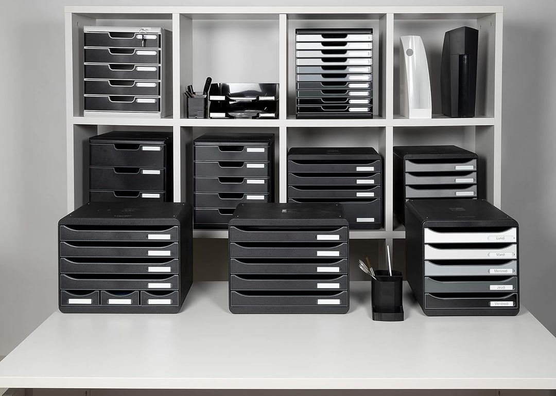Exacompta 308714D Ablagebox Glossy Querformat mit 5 Schubladen für DIN A+ Dokumente. Belastbare Schu