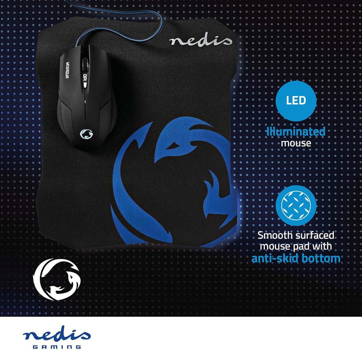 NEDIS Gaming Mouse & Mouse Pad Set - Verdrahtet - 800/1200 / 1600 DPI - Einstellbar DPI - Anzahl Knö